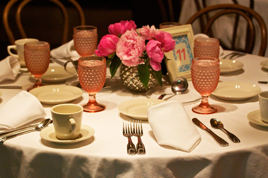 peonies and pink hobnail goblets / photo by Mark Rawlings